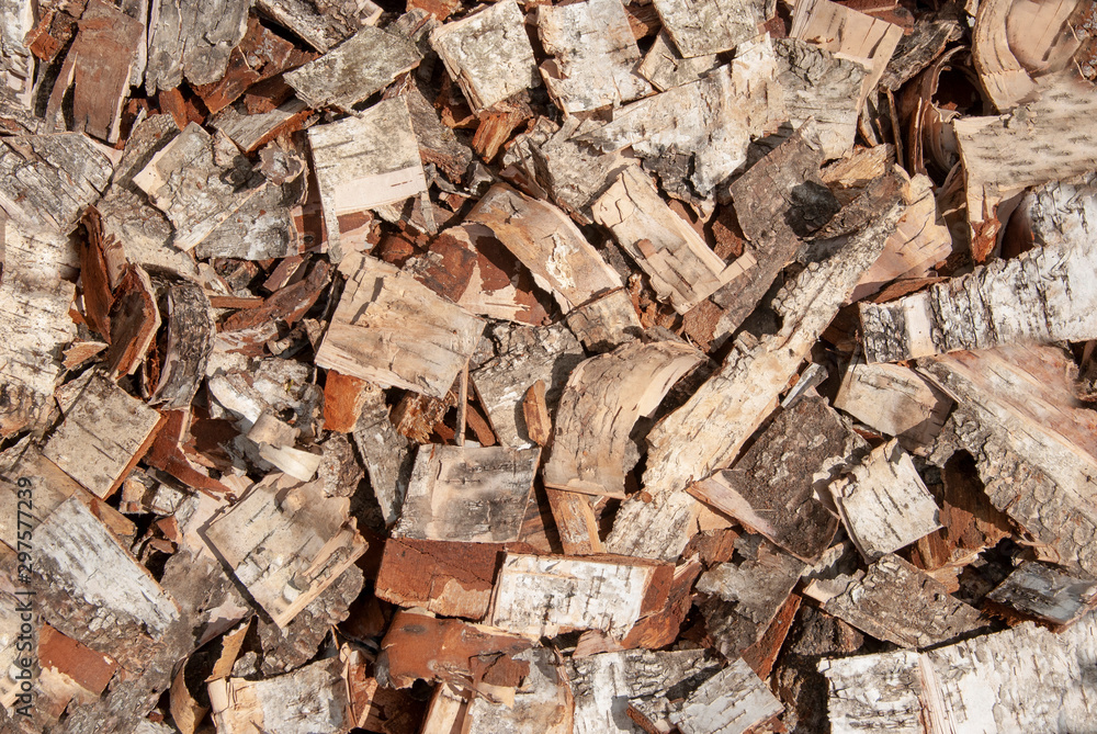 view of finely chopped birch bark on a substrate view of finely chopped birch bark on a substrate