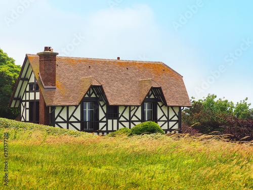 House at the gardens of Etretat on a mountain in Etretat, Normandy, France. Les Jardins Etretat, villa Roxolana photo