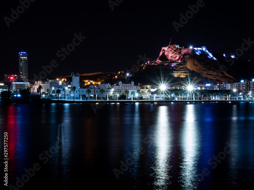  night view of the port of alicante and santa barbara castle