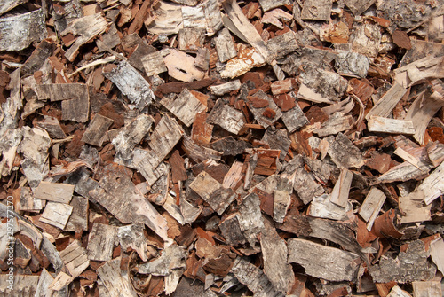 texture of finely chopped birch bark of various shapes
