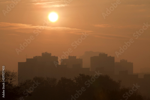 Smog in Autumn time in Warsaw, Poland