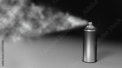 A spray can emitting jet aerosol, made in black and white