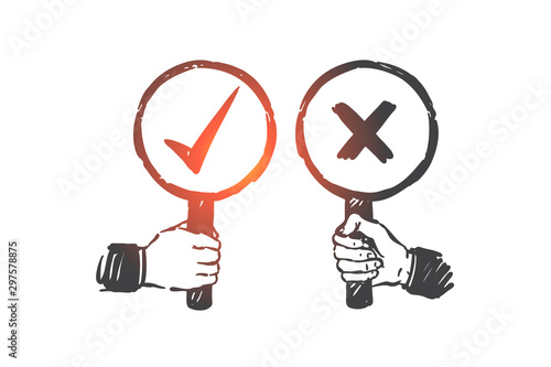Correct and incorrect concept sketch. Hand drawn isolated vector