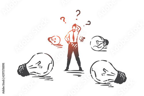 Business solution searching concept sketch. Hand drawn isolated vector