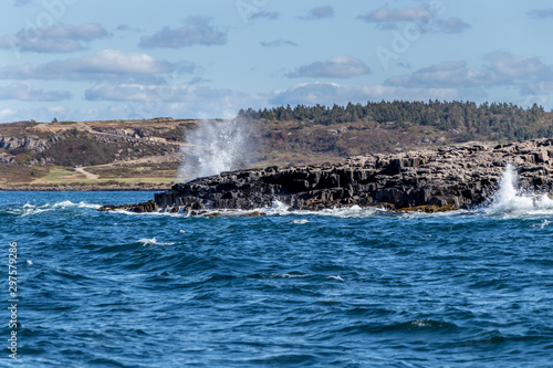 Waves crashing on the rocks at Brier Island, Nova Scotia, Canada