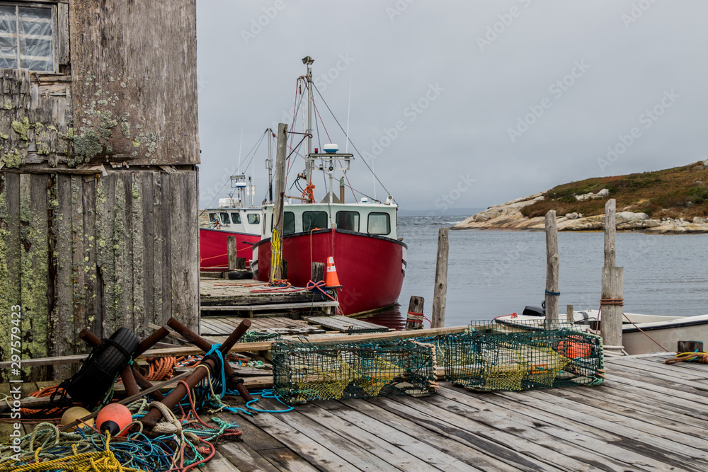 Fishing boat Reverence tied up at Peggy's Cove, Nova Scotia, Canada