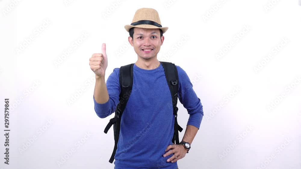 Asian Thai tourist happiness and action on white background Asian Thai tourist happiness and action on white background