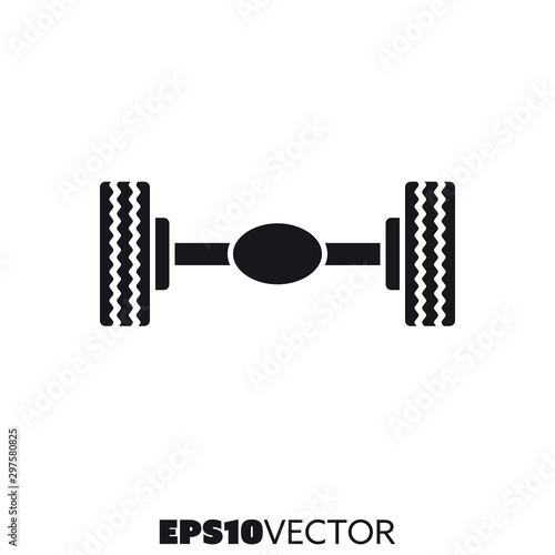 Car axle and wheels vector glyph icon