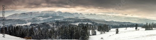 Beautiful winter mountain panorama with a view of the Tatra Mountains