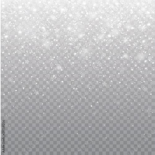 Seamless realistic falling snow or snowflakes. Isolated on transparent background - stock vector. photo