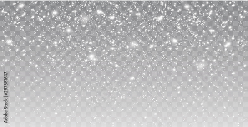 Seamless realistic falling snow or snowflakes. Isolated on transparent background - stock vector.