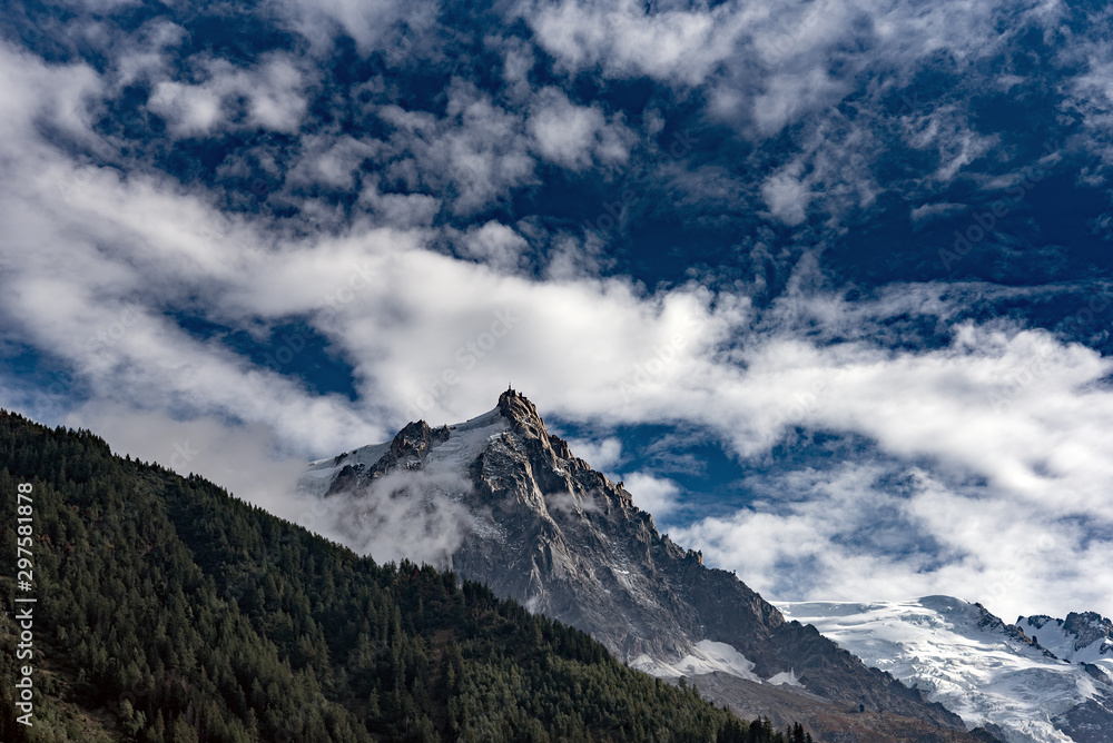 Aiguille du Midi mount in Mont Blanc massif, view from Chamonix, France.