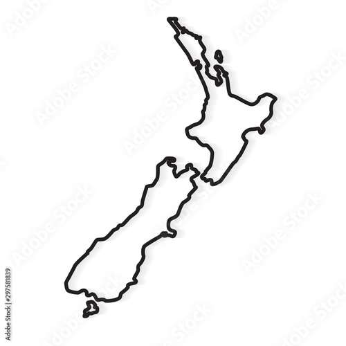 black abstract outline of New Zealand map- vector illustration