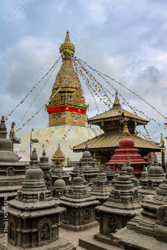 Swayambhunath, the monkey temple, with prayer flags, Kathmandu, Nepal