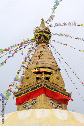 Swayambhunath, the monkey temple, with prayer flags, Kathmandu, Nepal