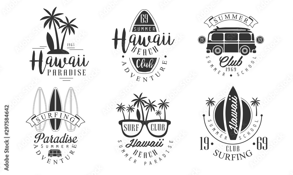 Fototapeta premium Set of vintage Hawaii logos vector illustration