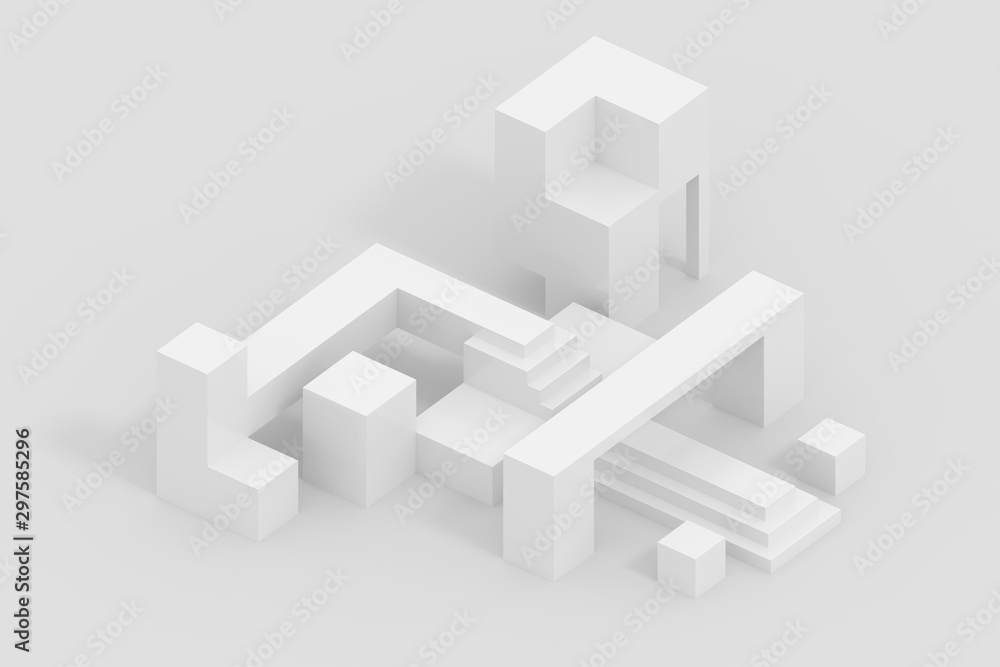 Minimal isometric perspective background blank cube world with stair for design web and banner Minimal isometric perspective background blank cube world with stair for design web and banner