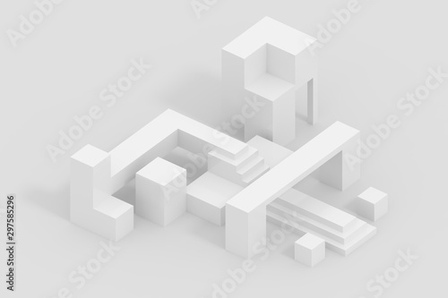 Minimal isometric perspective background blank cube world with stair for design web and banner