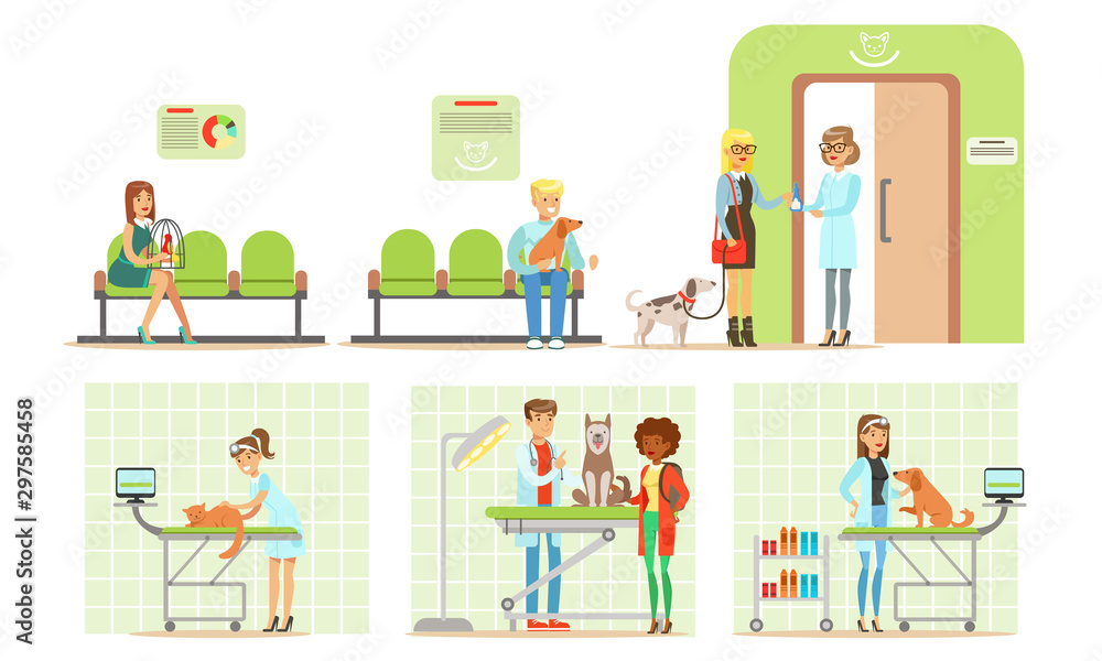 Fototapeta premium Trip to the vet cartoon vector illustration