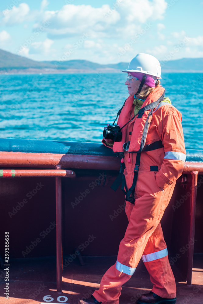 girl engineer on a ship.business concept girl engineer on a ship.business concept