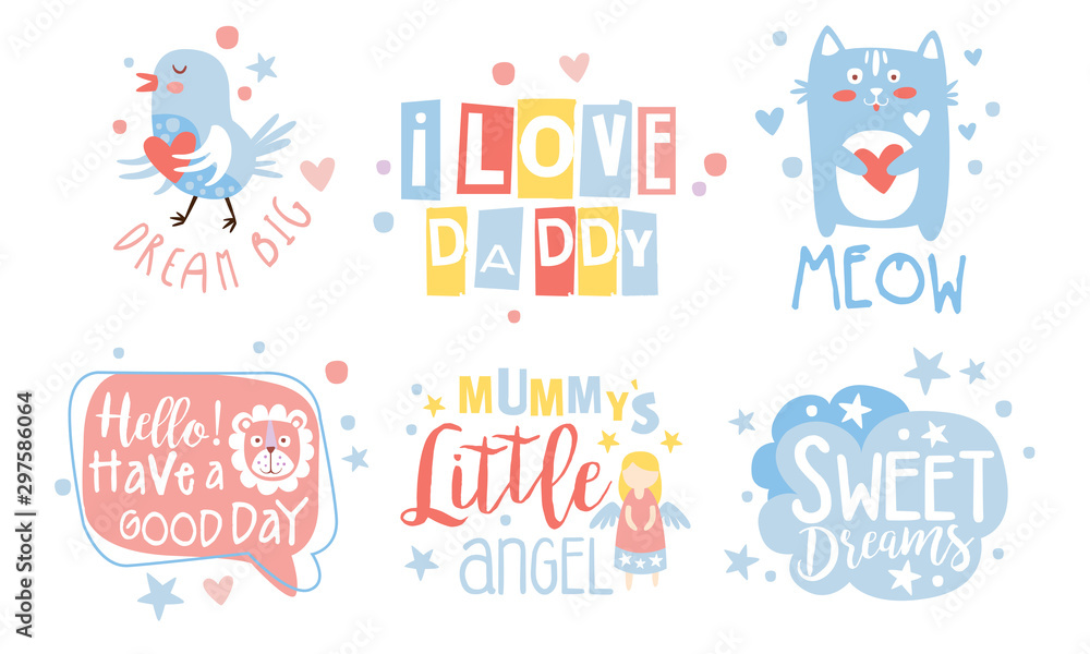 Obraz premium Set of cute pastel colors cartoons vector illustration