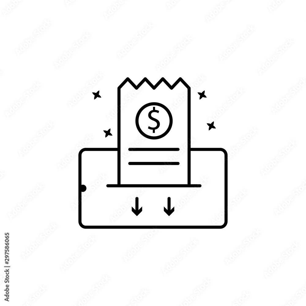 Receipt dollar smartphone icon. Simple line, outline vector of mobile payment icons for ui and ux, website or mobile application Receipt dollar smartphone icon. Simple line, outline vector of mobile payment icons for ui and ux, website or mobile application