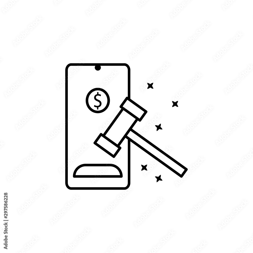 Smartphone law auction icon. Simple line, outline vector of mobile payment icons for ui and ux, website or mobile application Smartphone law auction icon. Simple line, outline vector of mobile payment icons for ui and ux, website or mobile application