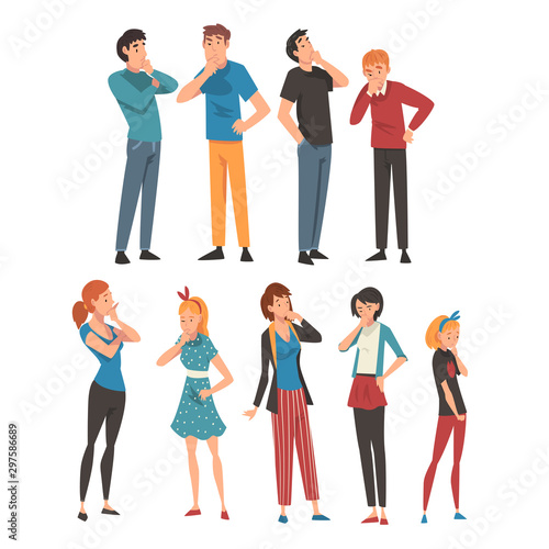 People think about something in different clothes and ages cartoon vector illustration