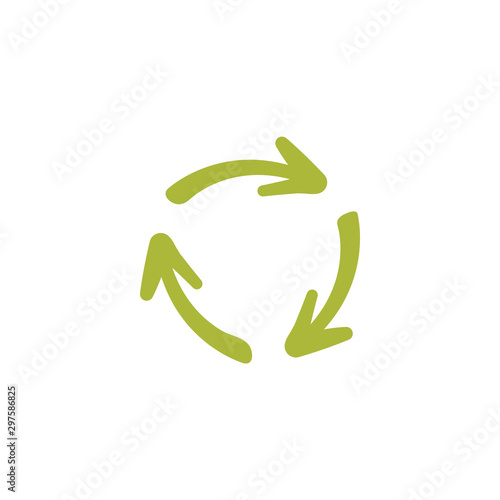 Recycle symbol. Sketch doodle reuse logo vector illustration for graphic and web design. Zero waste. Hand drawn vector icon isolated on white background