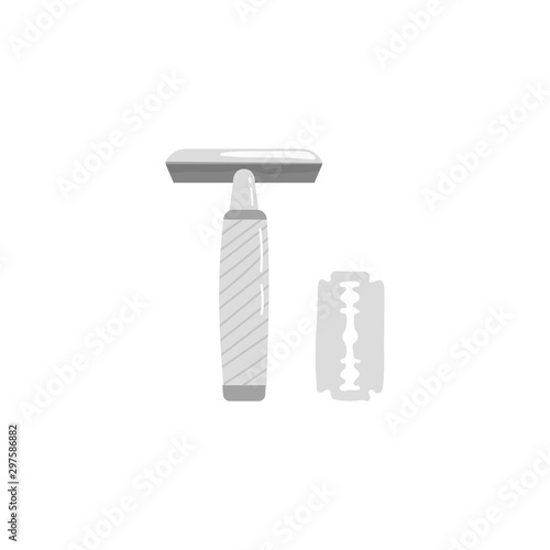 Steel razor and razor blade - Zero Waste element No plastic. Hand drawn vector Illustration isolated on white background