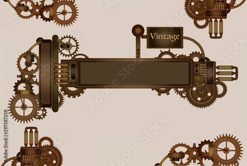 vintage steampunk old background, paper canvas frame, cogs, gears retro wallpaper