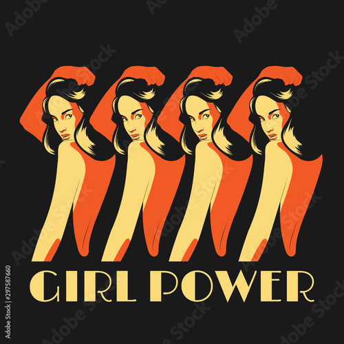 Girl power. Vector hand drawn illustration of girls isolated. Creative artwork. Template for card, poster, banner, print for t-shirt, pin, badge, patch.