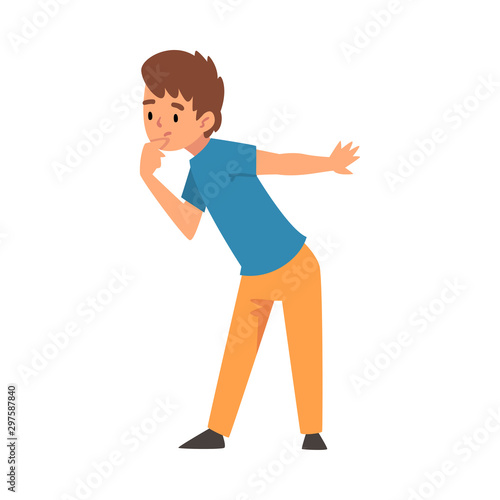 Child boy thinks about something cartoon vector illustration