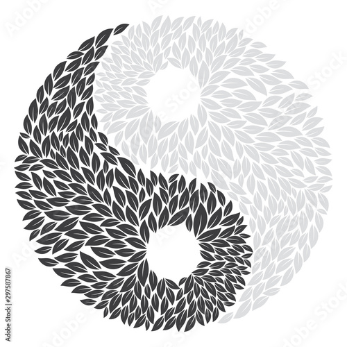 Vector silhouette logo Ying a Yang created from petals. Isolated on white background.