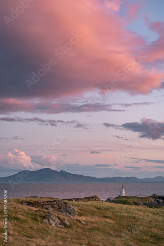 The Llanddwyn island lighthouse, Goleudy Twr Bach at Ynys Llanddwyn on Anglesey, North Wales.