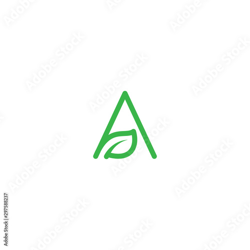 Green leaf letter A logo template vector design, letter A uppercase with leaf green color