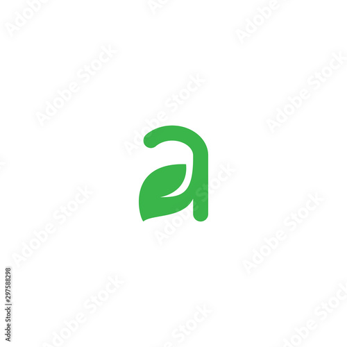 Green leaf letter a logo template vector design, letter a lowercase with leaf green color