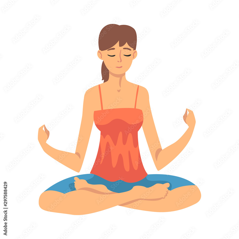 Woman safe the balance with meditation, relaxation cartoon vector illustration Woman safe the balance with meditation, relaxation cartoon vector illustration