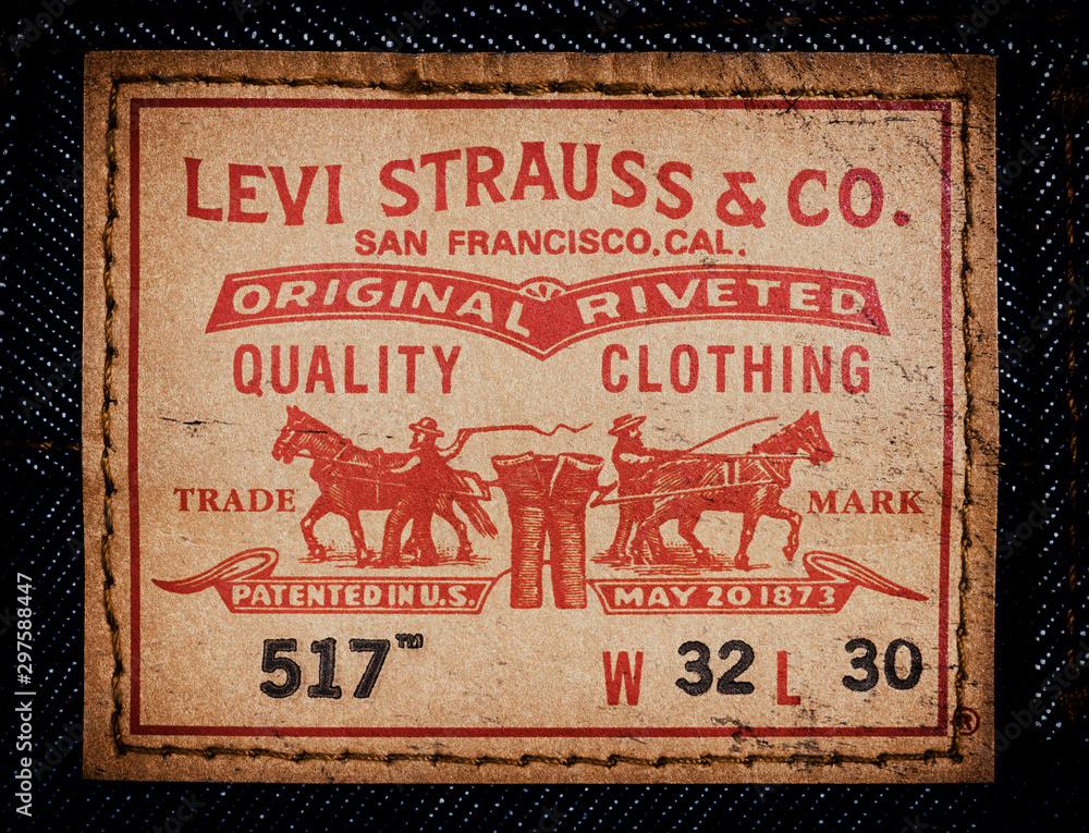 Close up of the LEVI S leather label Stock Photo Adobe Stock