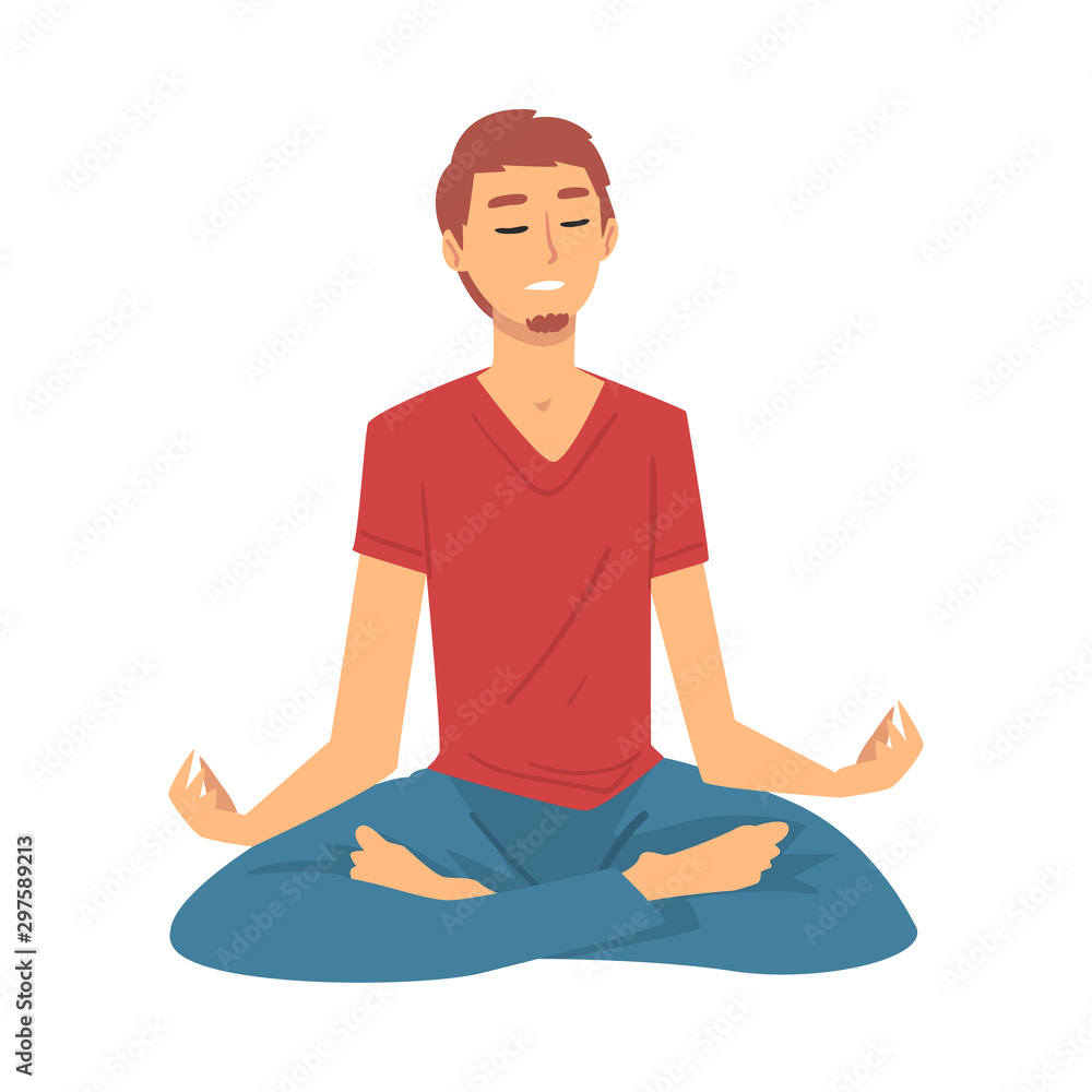 Man safe the balance with meditation, relaxation cartoon vector illustration Man safe the balance with meditation, relaxation cartoon vector illustration