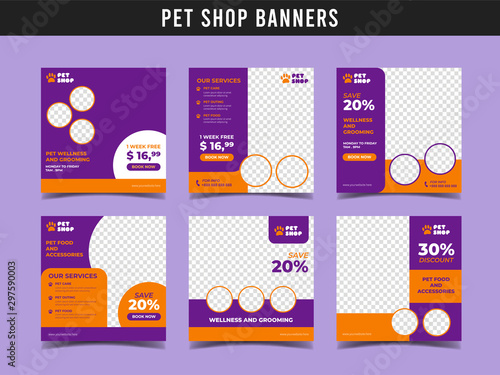 Pet shop square banner template. Promotional banner for social media post, web banner and flyer Vol.1