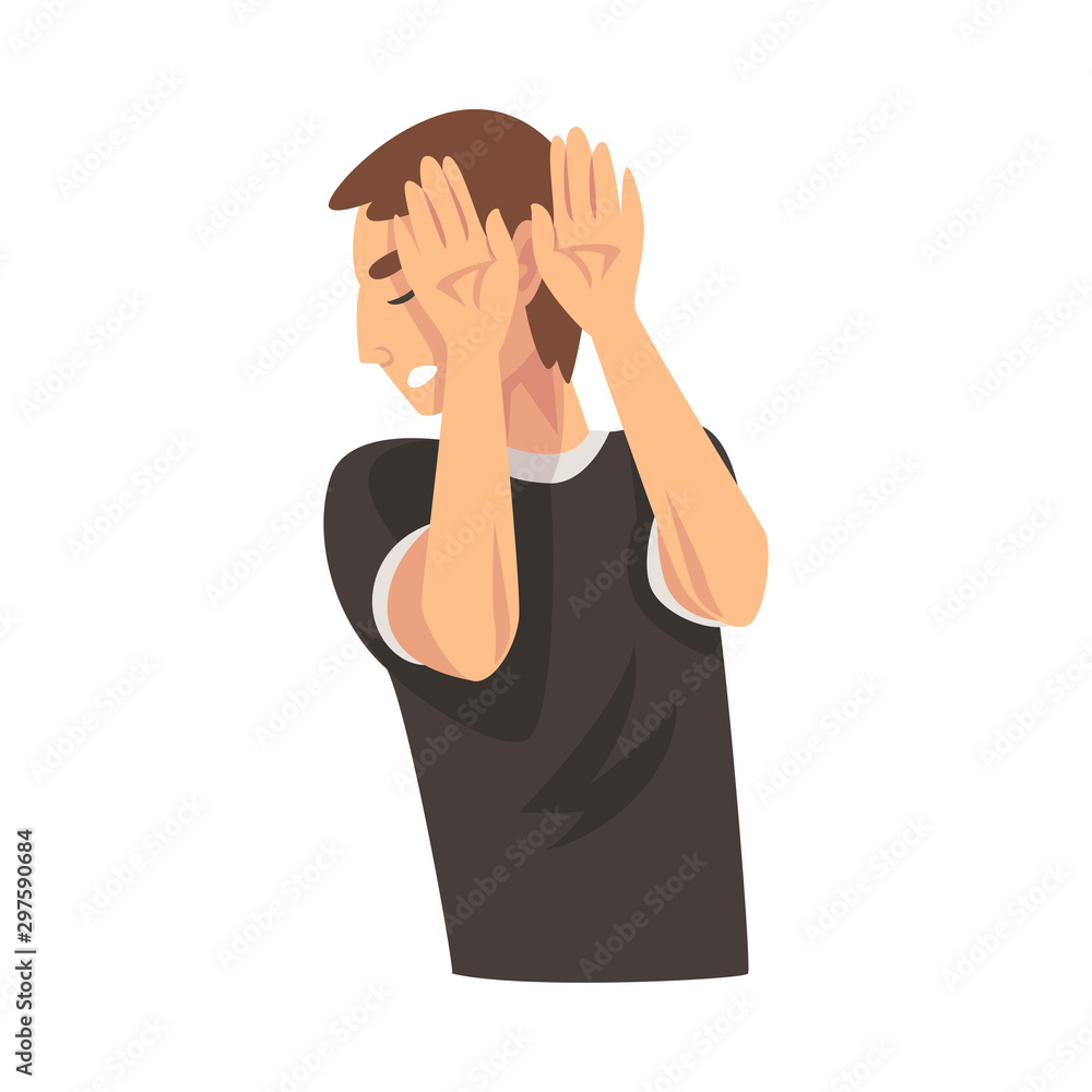 Boy holds palms in front of his cartoon vector illustration Boy holds palms in front of his cartoon vector illustration