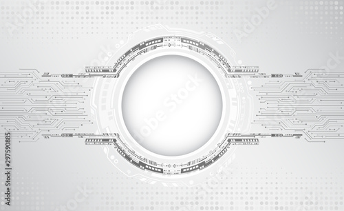 Digital internet communication on grey background. Abstract global sci fi concept. Hi-tech vector illustration with various technology elements.