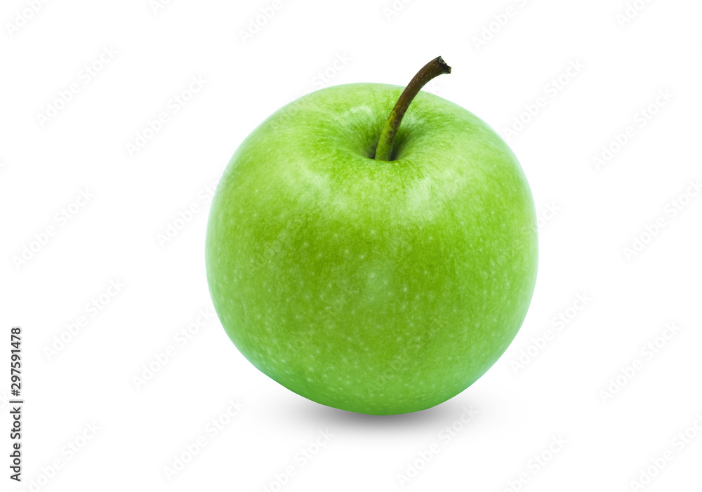 Close-up of Whole fresh green apple fruit isolate on white background with clipping path.