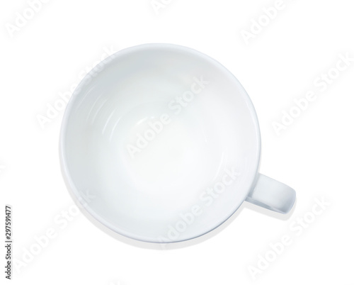 Top view of Empty coffee white cup isolate on white background. White ceramic mug, Cups for coffee or tea with clipping path.