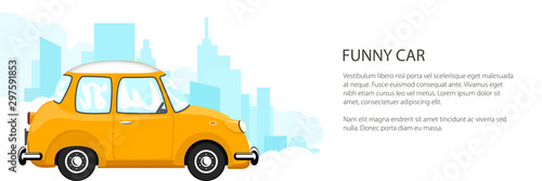 Funny orange retro car banner, vector illustration
