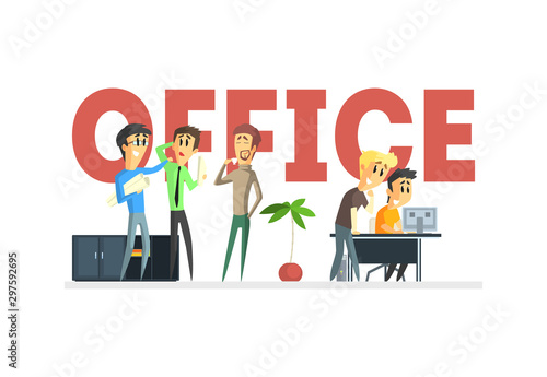 Office workers and the inscription cartoon vector illustration