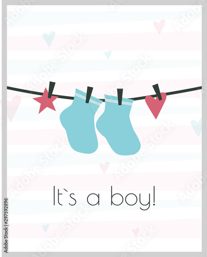 Little baby invitation, postcard. It is boy