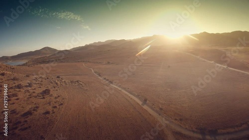 Aerial view of the sunset at Cabo de Gata, Spain.