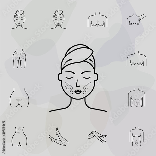 face, cheek epilation, women icon. Universal set of plastic surgery, epilation for website design and development, app development
